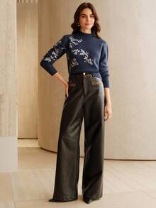 Anewsta Áo len chui đầu dệt kim ánh kim, thích hợp cho mùa thu, đông, năm mới, thanh lịch, sang trọng, phong cách, giáng sinh, đi chơi, quần áo mùa đông ấm áp cho phụ nữ - màu đen - Xem 4