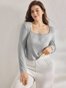 Ocili Luźna, prążkowana, dzianinowa piżama w dużym rozmiarze z guzikami, łatwa w utrzymaniu, wygodna, jesienna