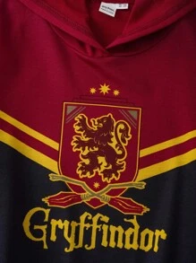 HARRY POTTER X SHEIN 少女徽章印花撞色条纹卫衣，春秋/秋冬款 - 酒紅色 - 查看 7