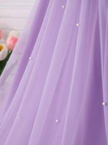 Váy lưới đính ngọc trai họa tiết hoa nhún bèo thanh lịch dành cho bé gái - Màu tím - Xem 3