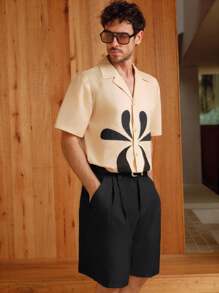 Manfinity BRENVOR 夏季男士刺绣撞色短袖休闲衬衫 - 杏色 - 查看 4