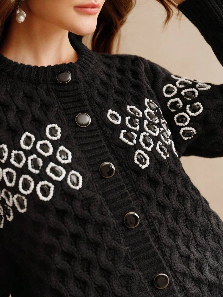 Cardigan casual e ampio in maglia a cable vintage