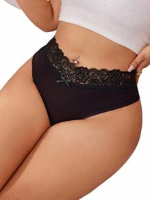 Ocili 3pcs Comfortable Plus Size  Panties, Lace T-Back Design - Multicolor - View 4