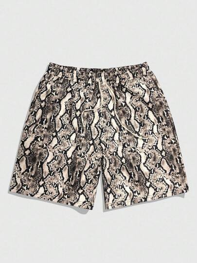 Street Life Pantalones cortos sueltos con estampado de piel de serpiente de moda de verano para hombres, Halloween