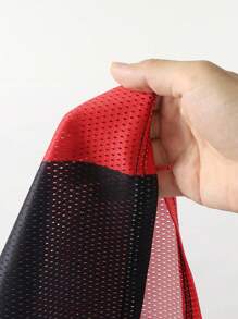 ROMWE MEN Prep Men's Mesh Patchwork Sports Short Sleeve T-Shirt, Athletic Jersey - Red - View 5