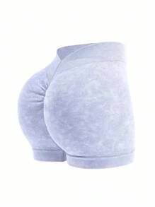Slayform Quần short thể thao mờ dành cho nữ có cạp chun, nâng đỡ gợi cảm, co giãn và thoải mái khi tập yoga và tập thể dục - Màu tím hoa cà - Xem 4