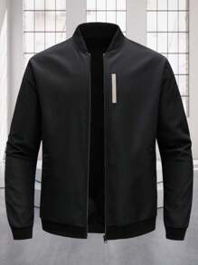 Manfinity Homme Plus Size Men's Long Sleeve Casual Versatile Daily Outdoor Windbreaker Jacket , Fall - Black - View 1