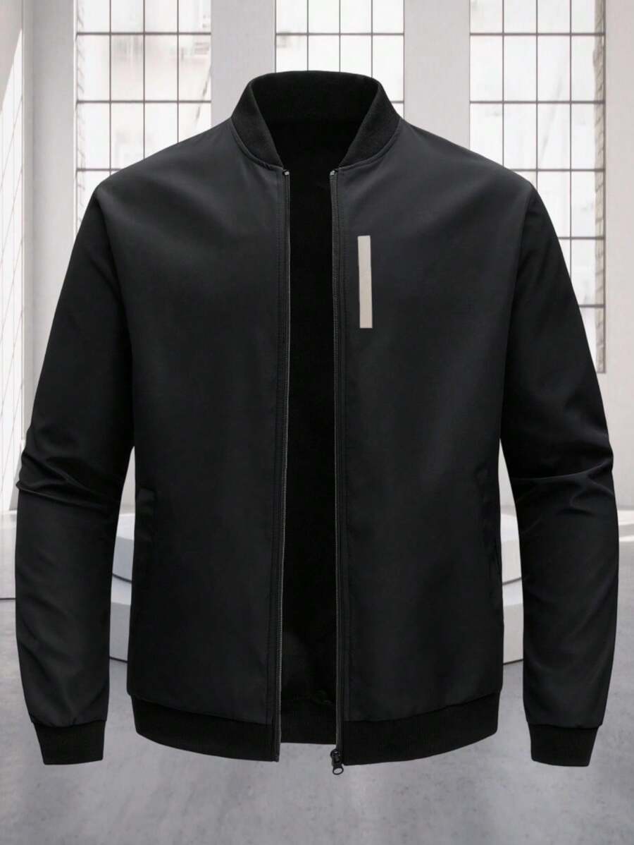 Manfinity Homme Plus Size Men's Long Sleeve Casual Versatile Daily Outdoor Windbreaker Jacket , Fall - Black - View 1