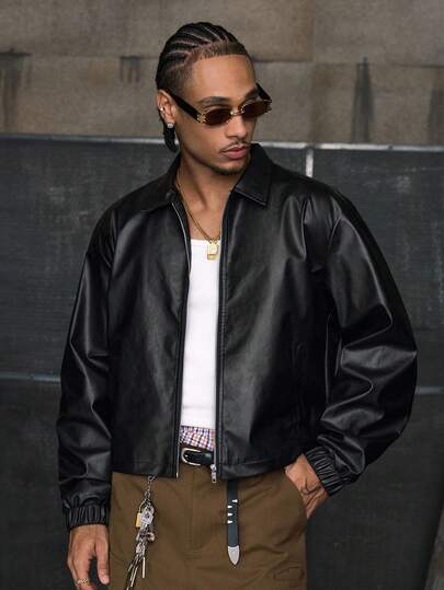 AXEPEAK Chaqueta casual de manga larga con cremallera y cuello sólido para hombre, estilo grunge