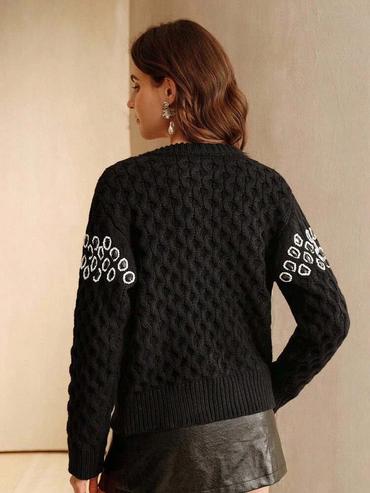 Cardigan casual e ampio in maglia a cable vintage