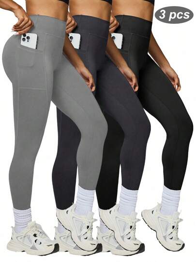 Easithlete 高腰瑜伽紧身裤，带口袋，收腹运动跑步瑜伽紧身裤，女士