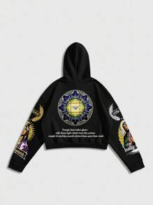 ROMWE MEN Street Life Men's Printed Religious Sweatshirt , Loose Cropped Style , Fall - Black - View 2