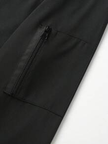 Manfinity Homme 男士加大码优雅男士商务外套，黑色，防水面料，时尚设计，男士黑色常规版型商务夹克，带拉链和领子，适合通勤，户外风衣 - 黑色 - 查看 5