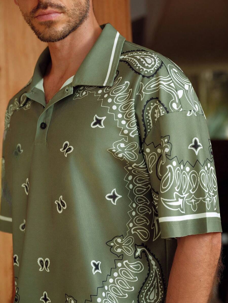 Manfinity BRENVOR Camisa polo casual holgada de manga corta con estampado floral para hombre