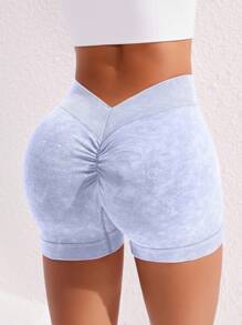 Slayform Quần short thể thao mờ dành cho nữ có cạp chun, nâng đỡ gợi cảm, co giãn và thoải mái khi tập yoga và tập thể dục - Màu tím hoa cà - Xem 7