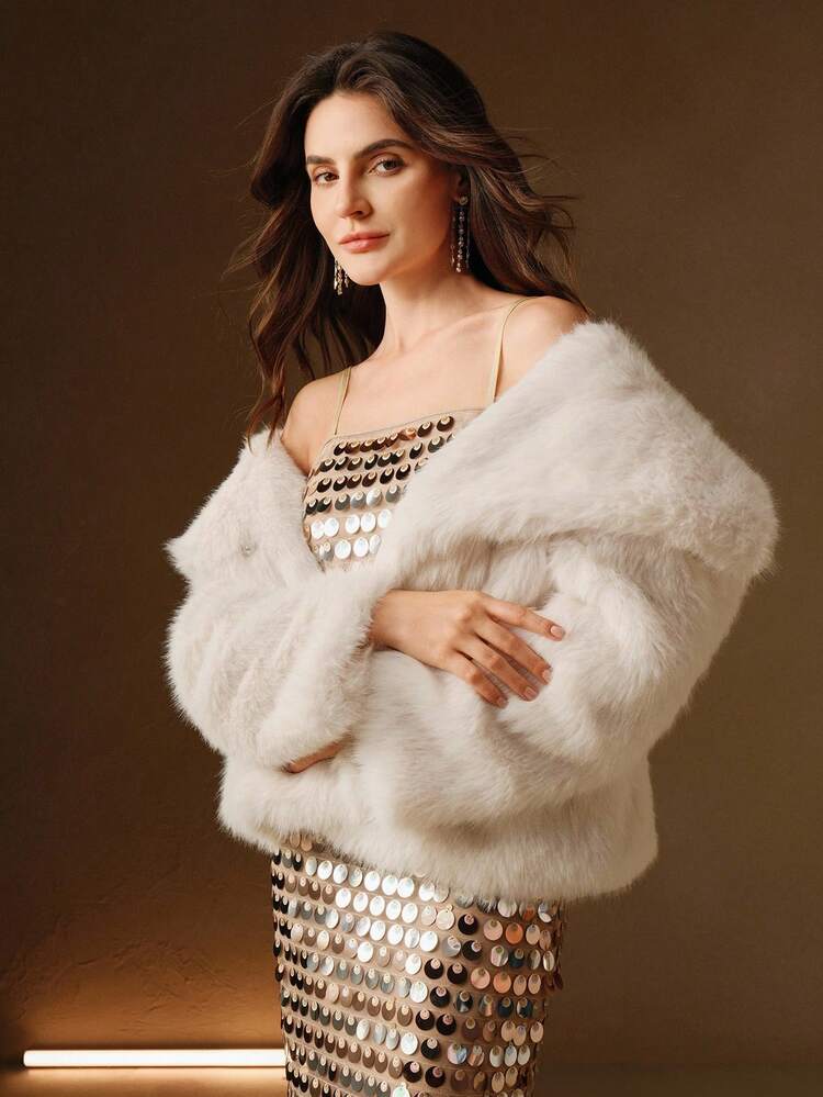 Capa de lujo elegante y romántica de piel sintética para mujer, otoño/invierno