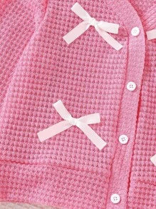 Girls' Long Sleeve Cute Bow Short Knit Cardigan Sweater - Pink - View 6