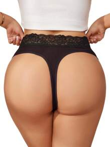 Ocili 3pcs Comfortable Plus Size  Panties, Lace T-Back Design - Multicolor - View 2