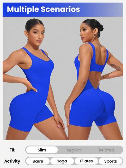 Easithlete Easithlete Short Blue Women's Summer Workout Jumpsuit With Cut-Out Detail And Breathable Fabric