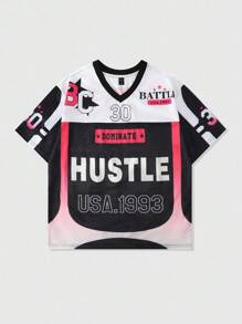 ROMWE MEN Prep Camiseta Esportiva de Manga Curta com Recortes em Tela Masculina, Camisa Atlética - Preto - Visão 1