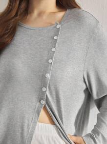 Ocili Leisure Plus Size Women's Comfortable Rib Shell Button Nightwear Top Casual, Fall