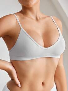 Ocili Seamless Wireless Sports Bra Women Comfortable Ribbed Knit Bra Leisure - Light Grey - View 4