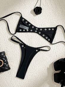 Swim Vcay 2025 New Women's Solid Color Sexy Bandeau Beach Vacation Summer Casual Sexy Swimsuit Set