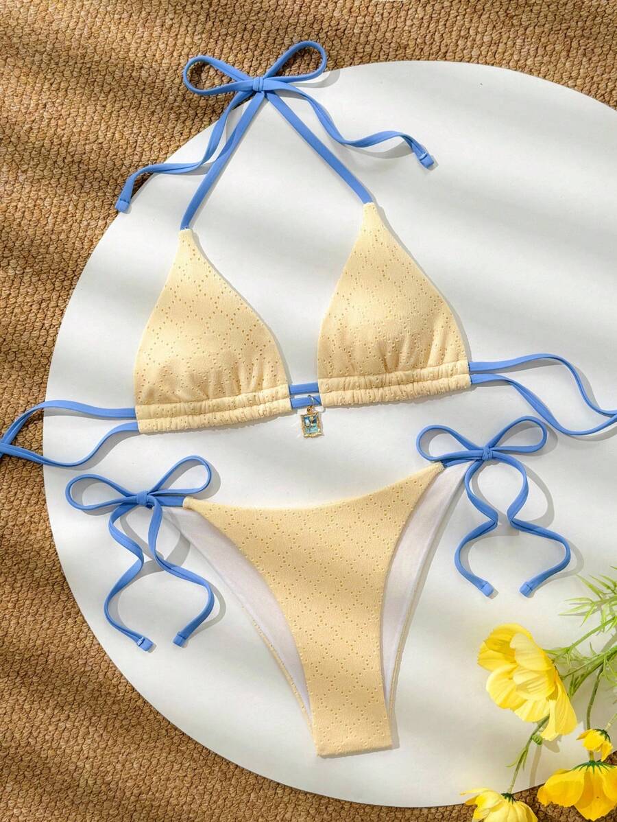 SHEIN 2pcs/Set 2025 New Women's Triangle Bikini Set, Casual Sexy Beach Vacation Summer - Multicolor - View 1