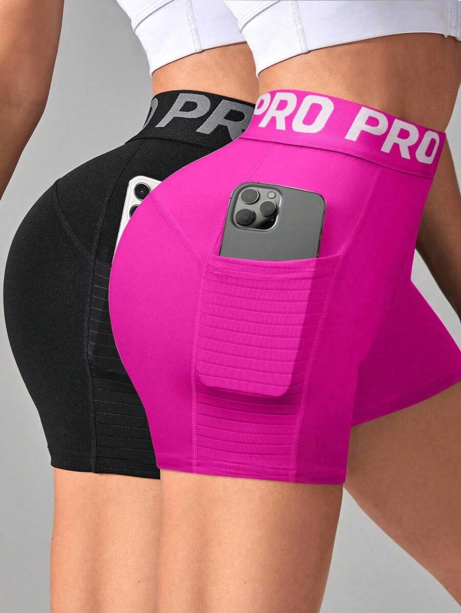 Gameset SHEIN Sport Quần short thể thao tập yoga đa năng, thường ngày, cạp chun dệt chữ - Nhiều màu - Xem 1