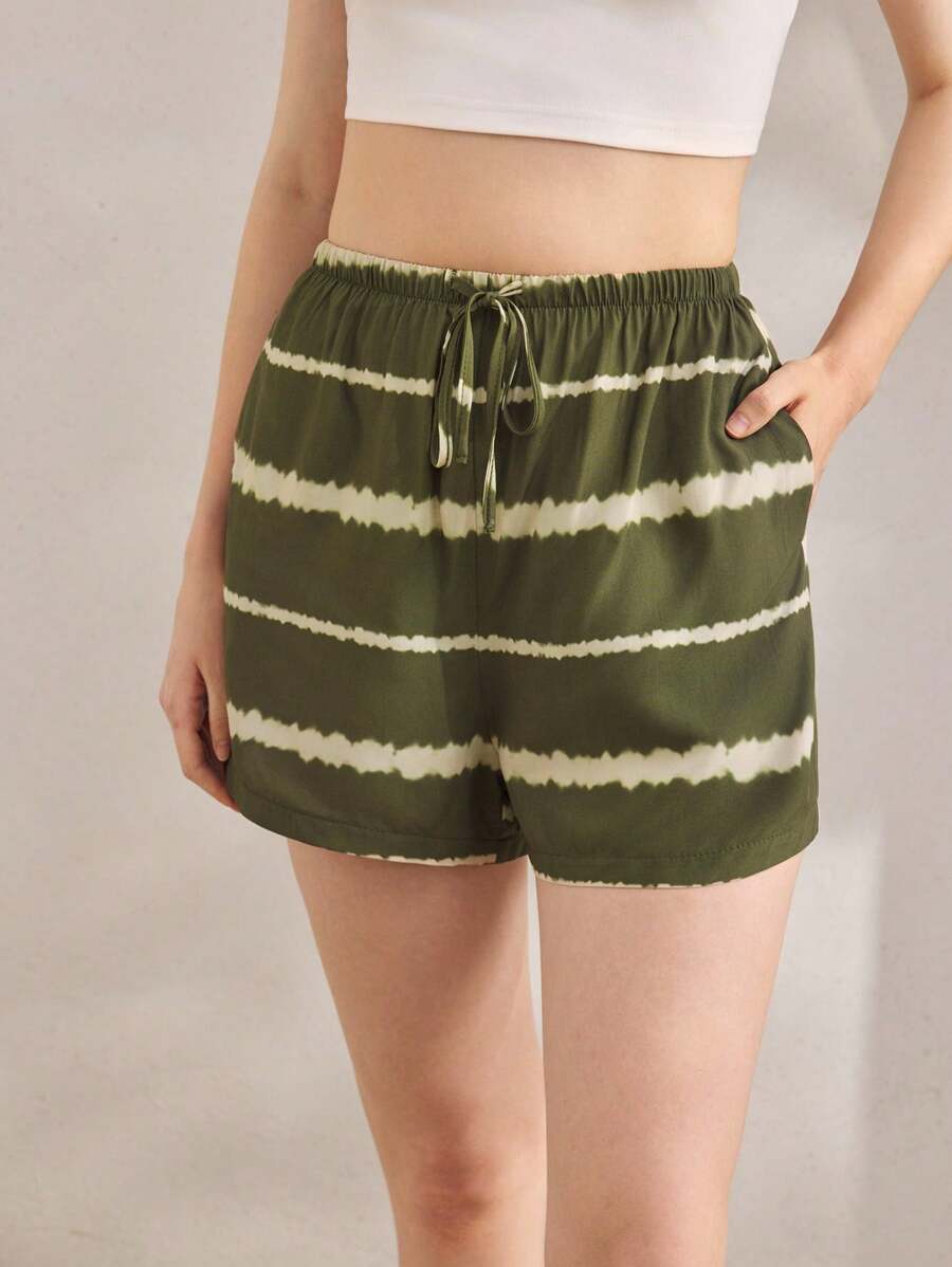 Ocili 舒适、垂坠、柔软、条纹、渐变色、简约女士睡裤 - 軍綠色 - 查看 1