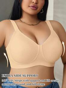 DesireSculpt 加大码杏色聚拢文胸，露背设计，休闲舒适，无钢圈全罩杯文胸，提升 - 杏色 - 查看 3