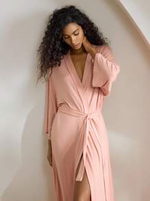 Soft, Smooth Solid Color Waist Belt For Robe, Bathrobe - Pink - View 5