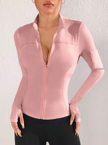 Gameset SHEIN Sport 纯色反光条纹口袋修身运动夹克