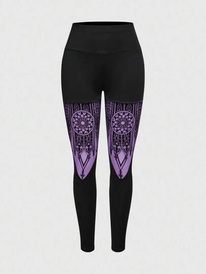 Leggings élastiques skinny femme à patchwork de château gothique creux