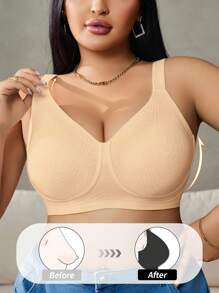 DesireSculpt 加大码杏色聚拢文胸，露背设计，休闲舒适，无钢圈全罩杯文胸，提升 - 杏色 - 查看 4