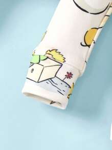 LE PETIT PRINCE X SHEIN 男婴卡通纸飞机印花可爱图案长袖T恤和裤子睡衣套装 - 米色 - 查看 5