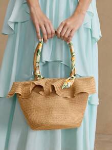 MOTF PREMIUM STRAW HAT SHAPED TOTE HANDBAG - Khaki - View 7
