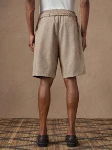 AKNOTIC 男士棕色梭织休闲宽松纯色松紧腰短裤，适合夏季、度假、日常搭配、聚会、情侣、男士礼物 - 深灰色 - 查看 5