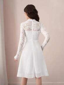 Pitira Pitira 少女白色透明蕾丝边雪纺下摆中长连衣裙，适合节日、派对、优雅、婚礼、返校、毕业 - 白色 - 查看 2