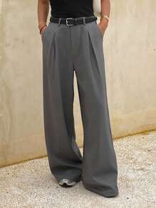 DAZY 女士宽松阔腿裤，休闲长裤，秋季商务装 - 灰色 - 查看 6