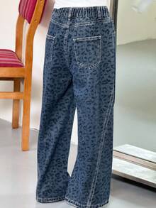 DAZY 女童豹纹牛仔裤 - 藍色 - 查看 6
