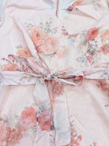 DAZY Vestido elegante de longitud hasta la rodilla con estampado floral y volantes, vestido maxi de manga corta para Pascua - Rosa - Ver 6
