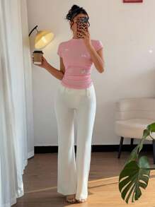 Rafferiza 时尚百搭法式褶皱蝴蝶结短袖衬衫