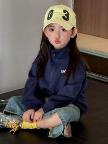 DAZY 女童针织抓绒印花卫衣，秋冬季 - 藏蓝色 - 查看 7