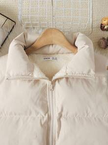 SHEIN Gilet épais doublé thermique à col montant et poches pour adolescentes