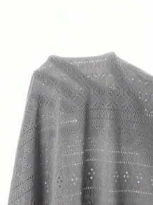 Manfinity Homme 男士休闲纯色镂空针织短袖 Polo 衫，夏季 - 灰色 - 查看 5