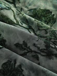 SHEIN MOD 深綠色大尺碼女款花卉印花喇叭袖提花洋裝，秋季哥德風提花網紗荷葉邊仙女巫女風聖誕洋裝 - 綠色 - 查看 6