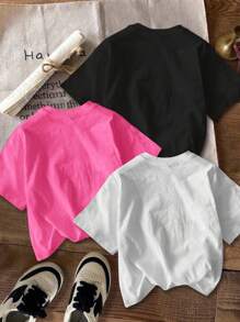 SHEIN Áo thun in họa tiết hoạt hình tối giản thường ngày cho bé gái tuổi teen, phù hợp cho mùa hè - Nhiều màu - Xem 2