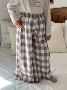 DAZY 年轻女孩休闲宽松格子裤家居服秋冬 - 灰色 - 查看 3