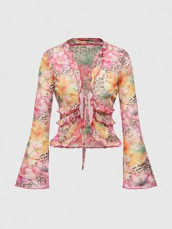 ROMWE Avant Y2K Retro Urlaubs Strandkleid für Damen mit Leoparden- und Blumen Muster